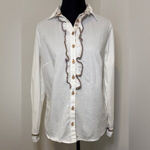 Elegant White Ruffled Women's Blouse